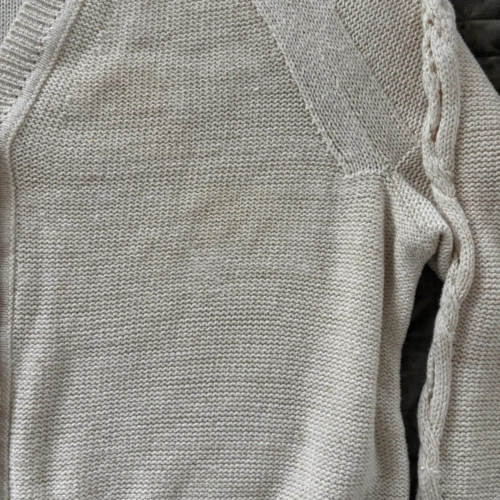 Lafayette 148 Cable Knit V-neck Linen Cotton Silk cardigan neutral cream medium